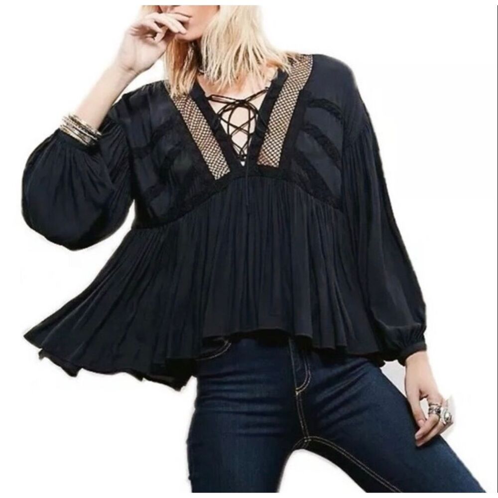 Free People Don’t Let Go Black Peasant Top M
